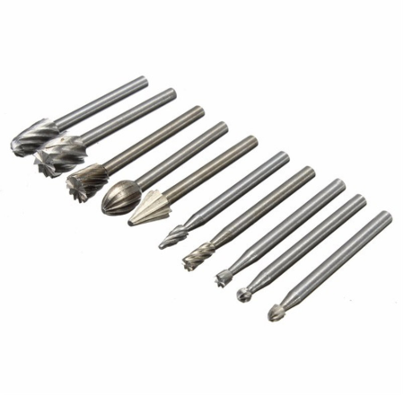 10pcs 3.175mm HSS Wood Carving Milling Cutter Set
